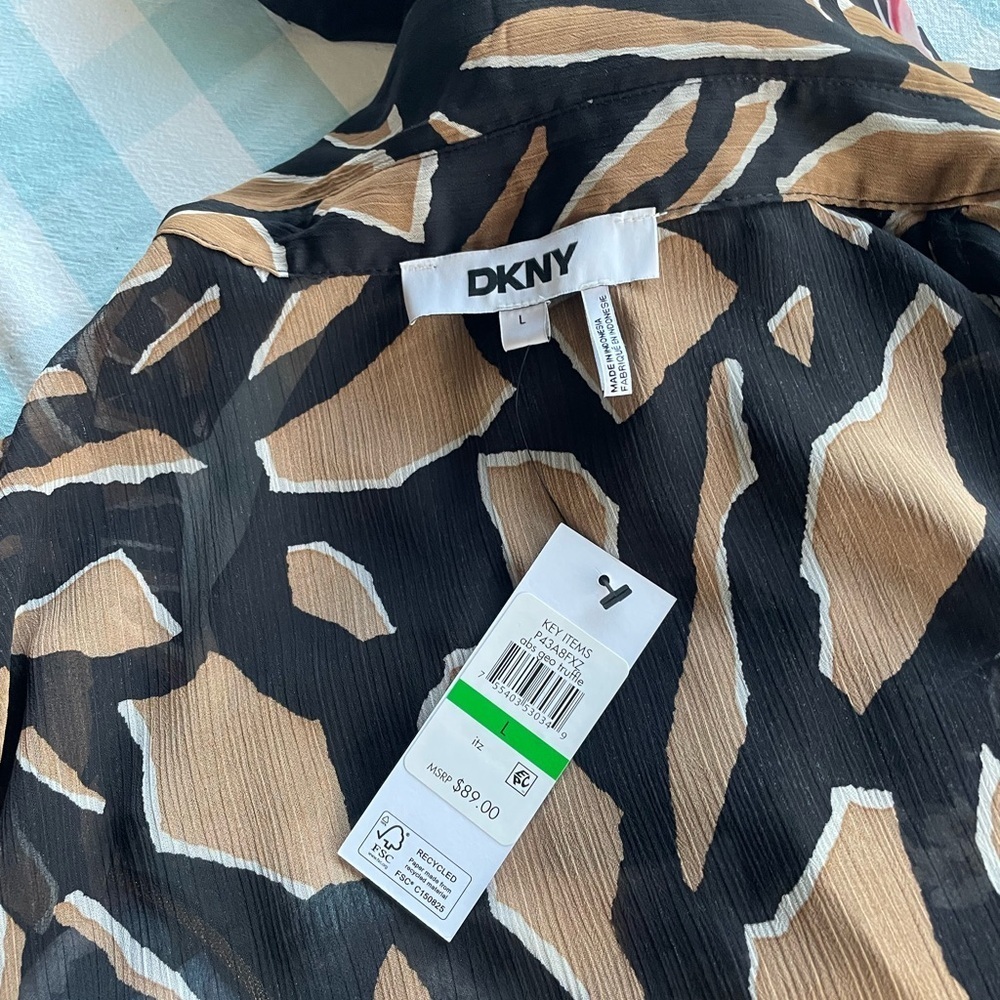 DKNY Black and Tan Abstract Pattern Shirt - Picture 4 of 5